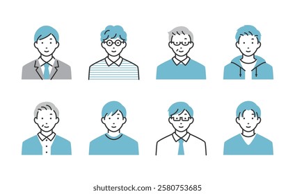 Various men's illustration icon set.