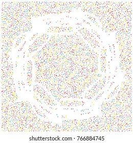 Various metallic confetti background of random scatter rainbow geometric figures isolated on white.