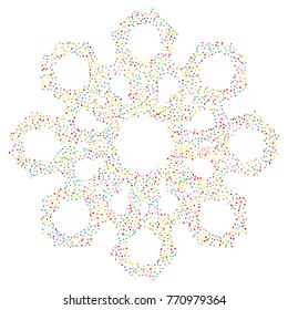 Various metallic confetti background of random scatter rainbow geometric figures isolated on white.