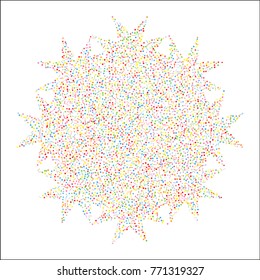 Various metallic confetti background of random scatter rainbow geometric figures isolated on white.