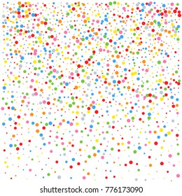 Various metallic confetti background of random scatter rainbow geometric figures isolated on white.