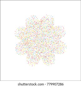 Various metallic confetti background of random scatter rainbow geometric figures isolated on white.