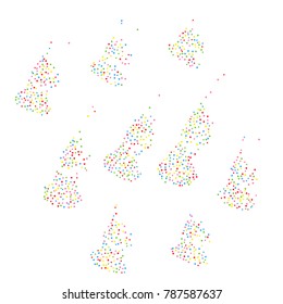 Various metallic confetti background of random scatter rainbow geometric figures isolated on white.