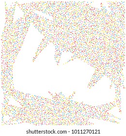 Various metallic confetti frame or border of random scatter rainbow geometric figures isolated on white.