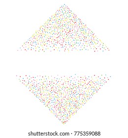 Various metallic confetti frame or border of random scatter rainbow geometric figures isolated on white.