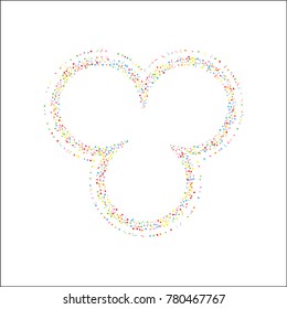 Various metallic confetti frame or border of random scatter rainbow geometric figures isolated on white.