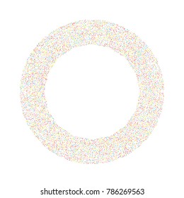 Various metallic confetti frame or border of random scatter rainbow geometric figures isolated on white.