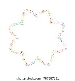 Various metallic confetti frame or border of random scatter rainbow geometric figures isolated on white.