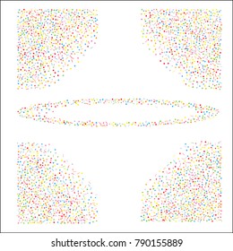 Various metallic confetti frame or border of random scatter rainbow geometric figures isolated on white.