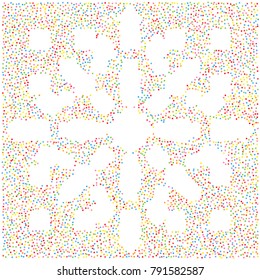 Various metallic confetti frame or border of random scatter rainbow geometric figures isolated on white.