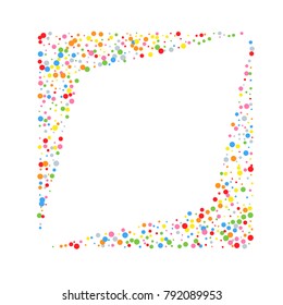 Various metallic confetti frame or border of random scatter rainbow geometric figures isolated on white.