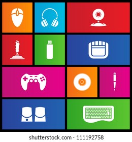 Various metro style icons of PC accessories