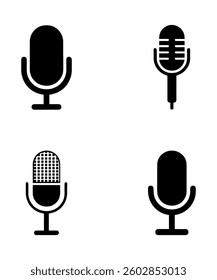 Various Microphone Icons for Audio Recording and Broadcasting