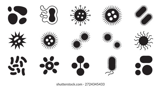 Verschiedene mikroskopische Bakterien, Viren und Keimsymbole. Biologie und Gesundheitswesen Sammlung für medizinische Designs.