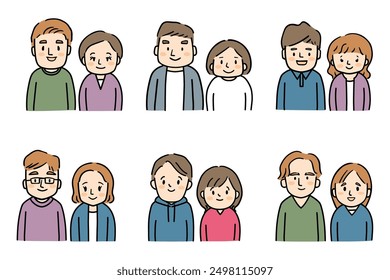 Various middle-aged couple illustration set.