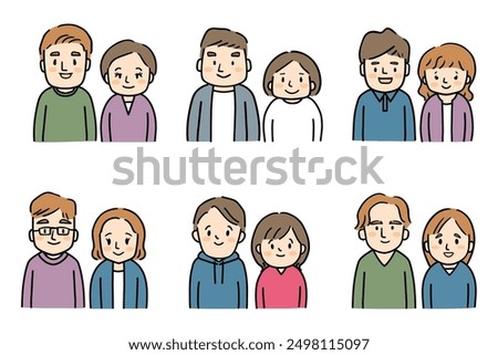 Various middle-aged couple illustration set.