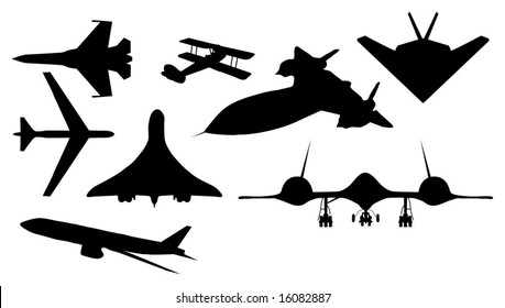 Various military and civilian airplane / aviation silhouettes