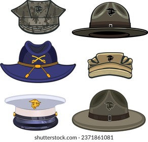Diversos tipos de sombreros militares