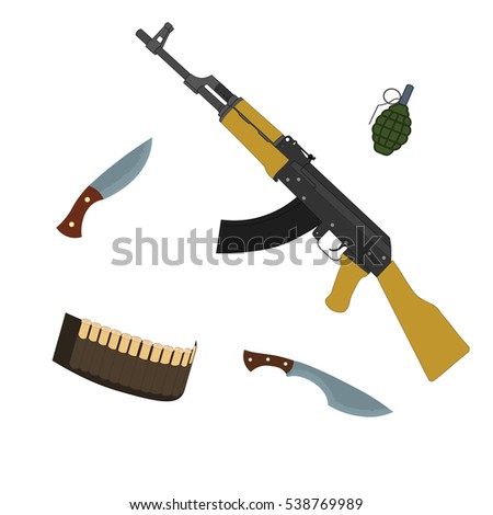 Various military military weapons set.
