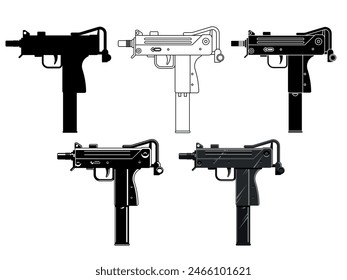 Various of mini uzi. Vector illustration.
