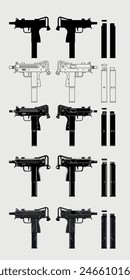 Varios de mini uzi. Ilustración vectorial.