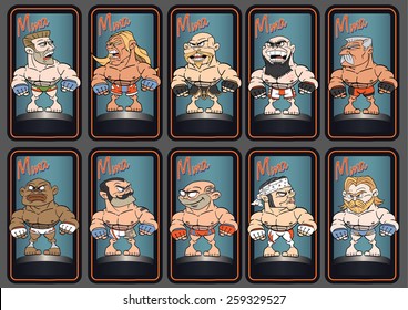 Various mixed martial arts wrestlers, funny fighter caricatures