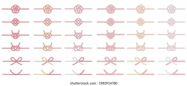Various mizuhiki (decorative Japanese cord made from twisted paper) knots illustration