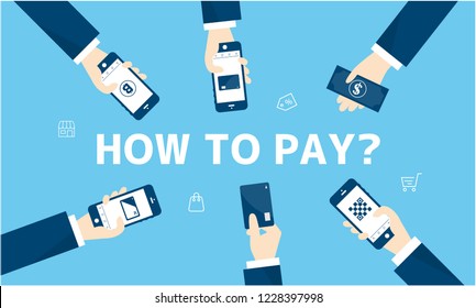varios conceptos de pago móvil con smartphone