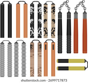 Varios modelos de Nunchakus asiáticos