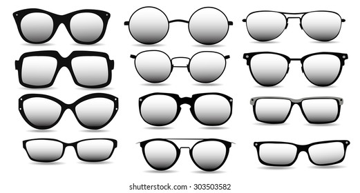various models of black-rimmed glasses, vector on a white background