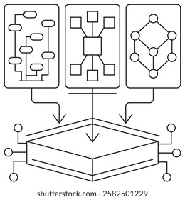 Various Models icon. Simple outline monochrome black vector pictogram with thin lines on a transparent background. Line thickness is editable