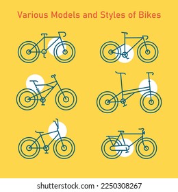 Verschiedene Modelle und Stile von Bikes Monoline Design für Bekleidung