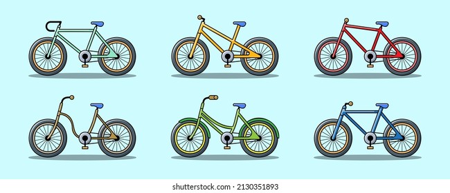Varios modelos y estilos de bicicletas para los ciclistas a elegir según la edad y uso. Bicicleta de ilustración de vectores aislada en un fondo blanco.
