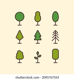 various models of trees simple icon, separated trees vector for graphic element and web