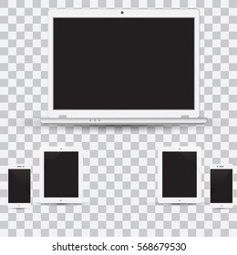 Various modern electronic gadget on isolate background. Vector illustration EPS10. computer monitor, laptop, tablet and mobile phone with empty white screen.