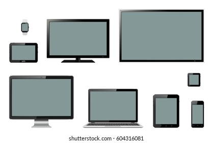 Various modern electronic gadgets on white background. Vector eps10.