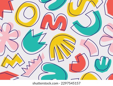 Verschiedene moderne freie Formen und doodle Objekte nahtlose Muster. Modernes Muster. Abstrakte handgezeichnete Formen Textur.