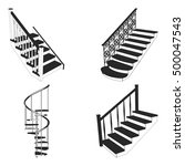 Various modern stairs isolated.  Sketch Staircase side view. Vector illustration on a white background.