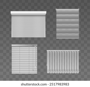 Varias Persianas De Ventana Modernas, Incluyendo Diseños Ciegos Venecianos Y De Rodillos Aislados Sobre Fondo Transparente