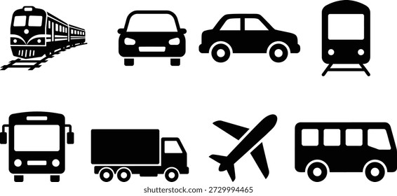 Various modes of transportation silhouettes