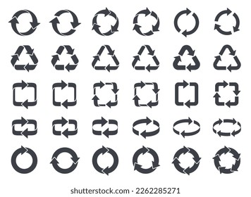 Various monochrome arrow icon sets expressing circulation