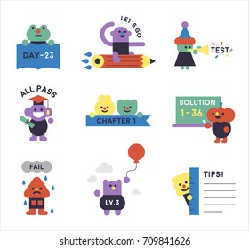 Various monster characters representing school life vector illustration flat design