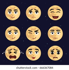 Various Moon Faces Cartoon Emoticon