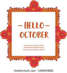 Various motif of leaf flower frame for design greeting card hello october. Vector