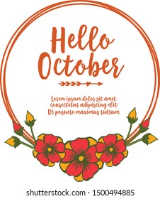 Various motif of leaf flower frame for design greeting card hello october. Vector