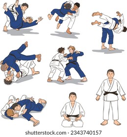 Various motions and poses of Judo athletes