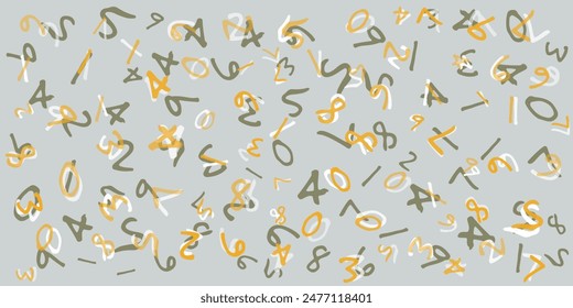 Various Multi Layered, Randomly Colored, Placed, Sized and Oriented Hand Drawn Numbers Pattern - Texture, Background, Design Element in Editable Vector Format