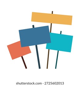 Varios Anuncios multicolores. Letrero. Silueta de color. Vista frontal. Vector simple ilustración gráfica plana. Objeto aislado sobre un fondo blanco.
