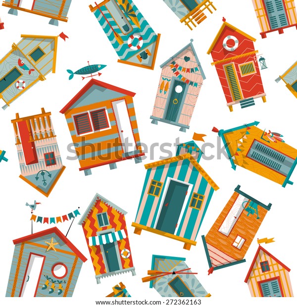 Various Multicolored Beach Huts Seamless 600w 272362163 