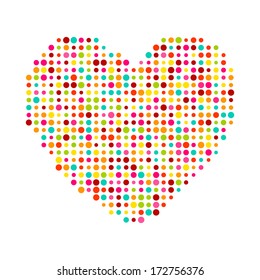 Various multicolored dots heart. Magenta, Cyan, yellow and green transparency elements.